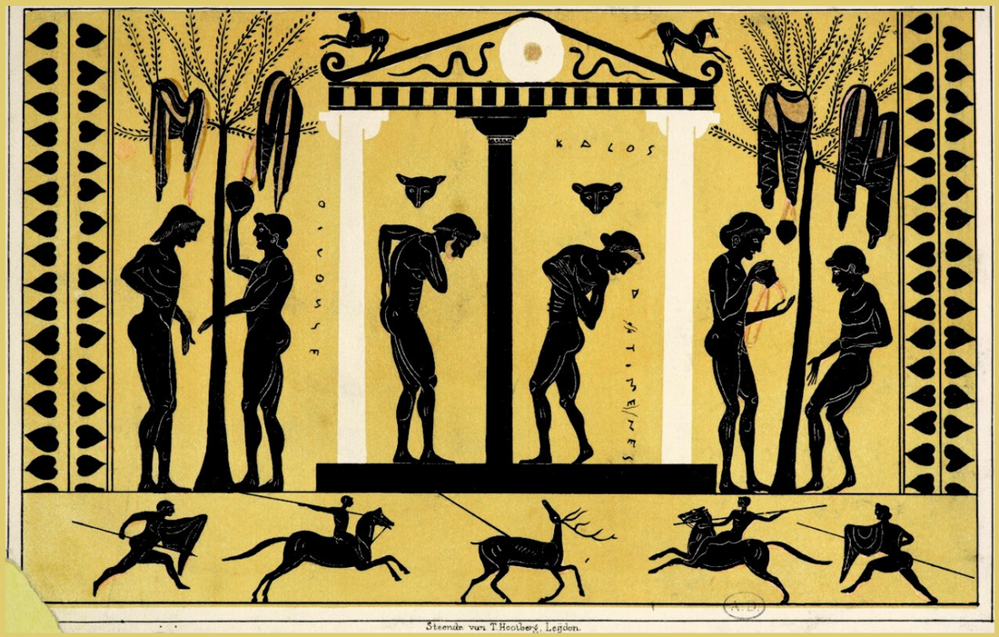 ancient greek image representing a bath house that used olive oil on skin
