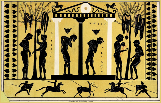 ancient greek image representing a bath house that used olive oil on skin