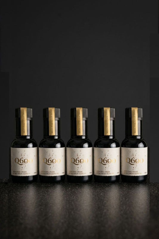 Five 100ml high-polyphenol olive oil bottles — 30 day olive oil challenge pack, 634mg/kg cold pressed daily ritual EVOO, Australian made.
